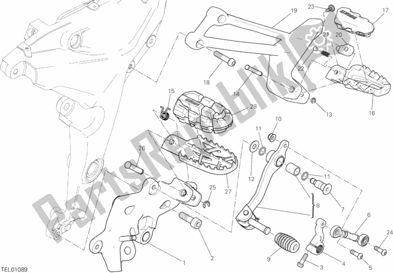 Alle onderdelen voor de Voetsteunen Links van de Ducati Multistrada 1200 Enduro Touring Brasil 2019